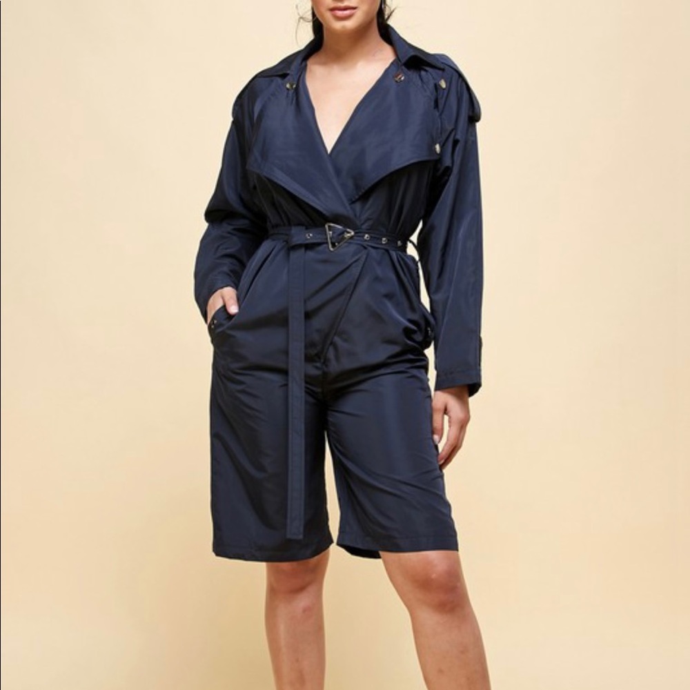 Trench Style Windbreaker Romper
